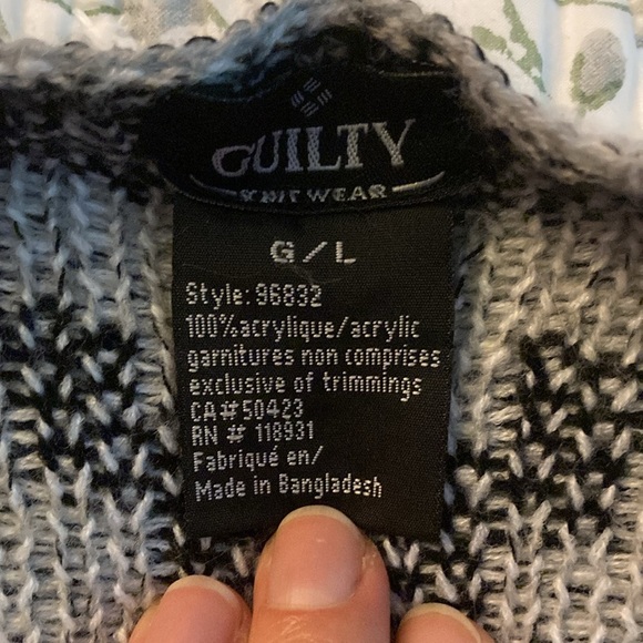 Guilty Knot Wear black grey pattern knit cardigan/sweater. Size large. - Picture 4 of 5